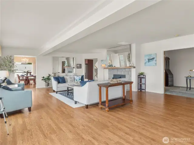 Large open living room welcomes you as you enter. You're home.