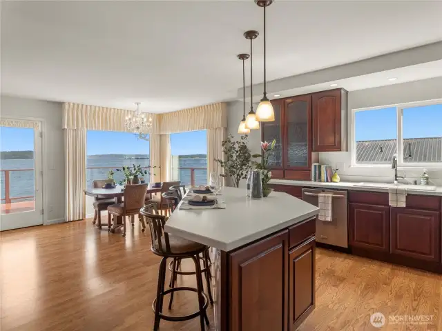 Large eat-in kitchen island with storage.