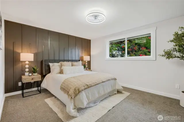 Master suite with custom wall