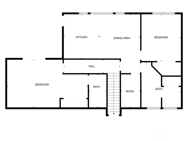 Two more bedrooms downstairs, one with a suite.  The other is part of an ADU separated by a door at the base of the stairs.