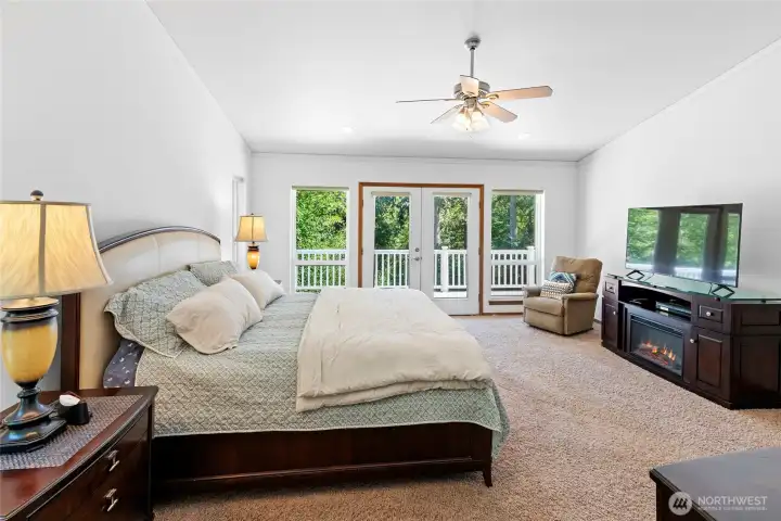 Primary bedroom from private full bath.