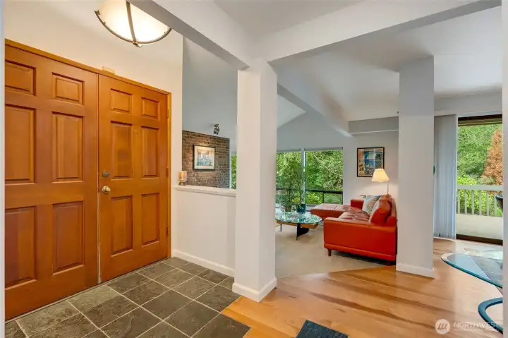 Warm, woodsy vibes greet you inside.