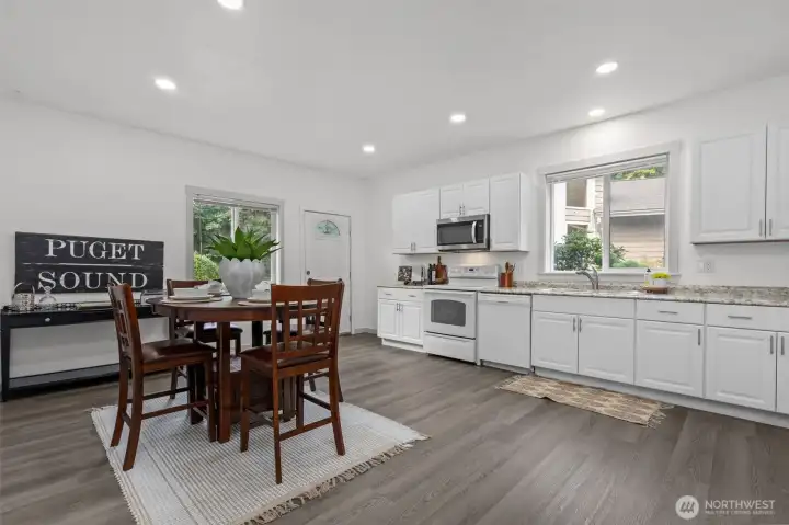 Large, open kitchen dining area with great storage space
