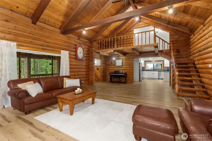 Great room with stairs to 2 extra bedrooms