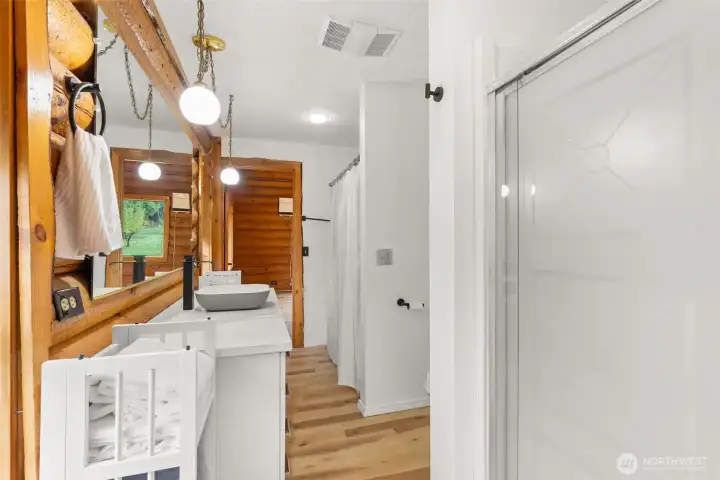 Bathroom with 1 full shower and 3/4 shower