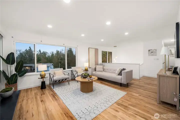 Refinished hardwood floors and double-pane vinyl windows