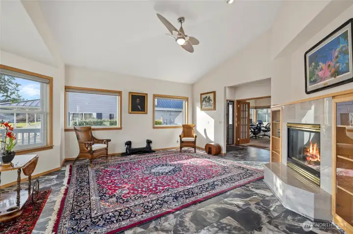 Oversized living room with propane fireplace