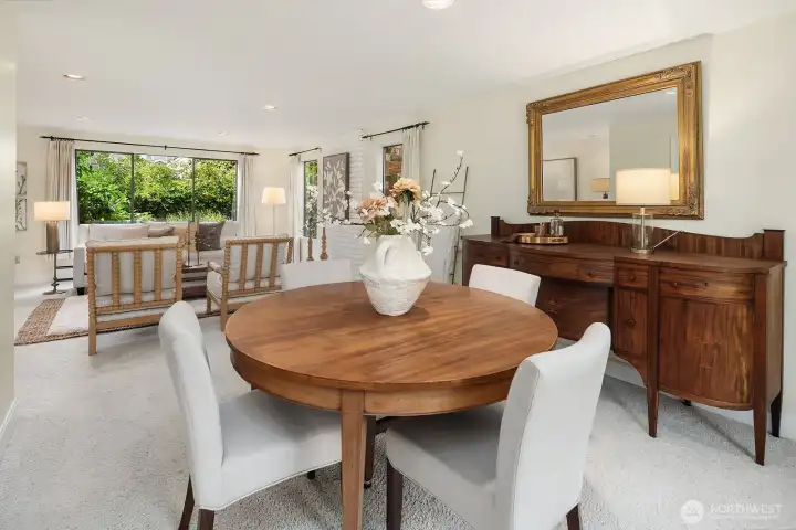 Easy access to both the kitchen (to the left) and the living area.