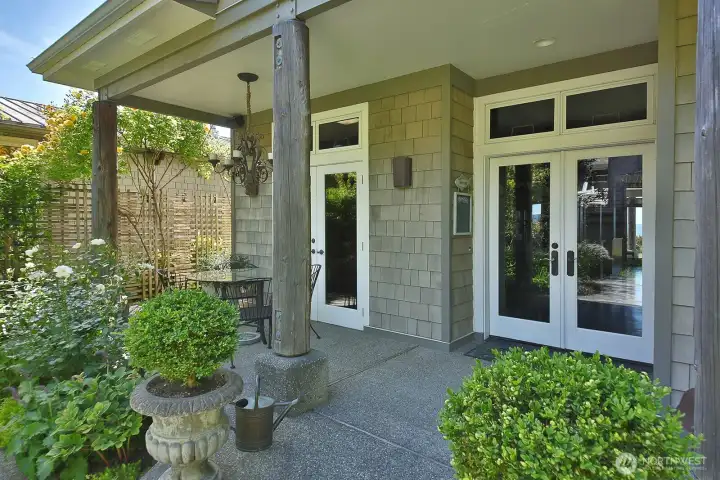 French doors and transom windows let the light in. French doors and transom windows let the light in.