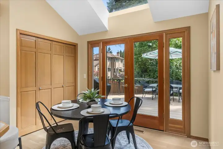 Enjoy casual meals in the sunny breakfast nook, with easy access to the deck for indoor/outdoor living.