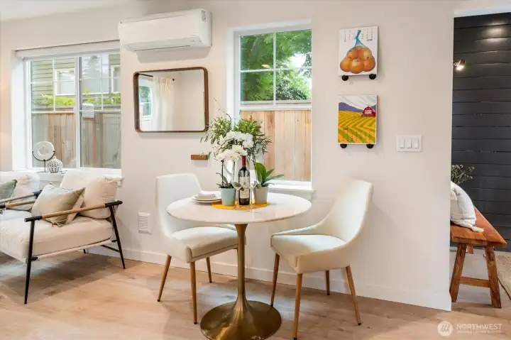 Drenched with natural light, yet private with the fence, you’ll enjoy having this cute dining nook. Drenched with natural light, yet private with the fence, you’ll enjoy having this cute dining nook.