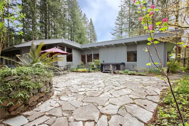 Backyard stone patio....