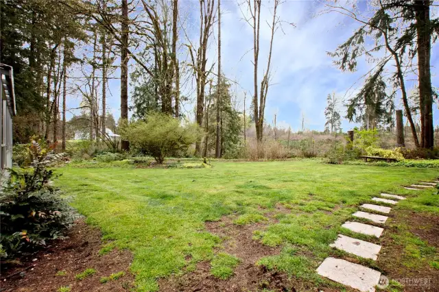 Large backyard completely fenced for our furry friends....