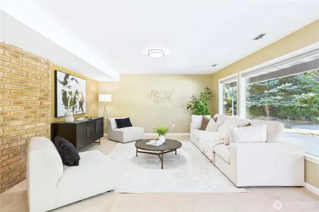 Lower level family room with big windows