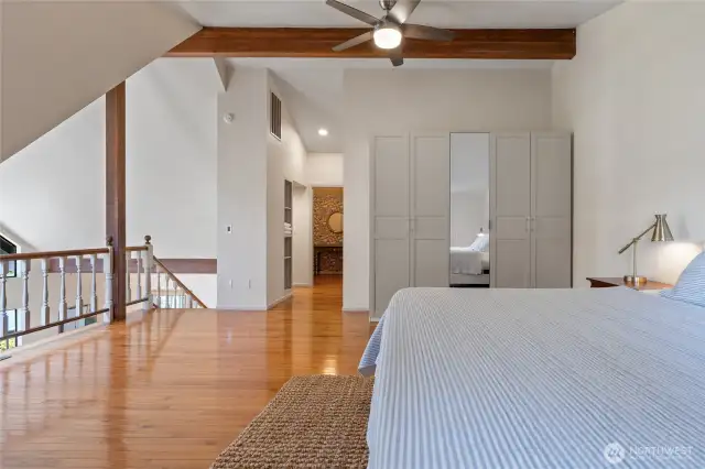 The primary suite offers generous storage and closet space.
