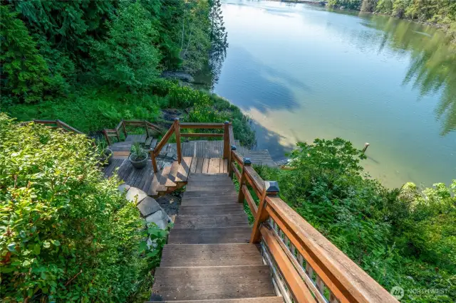 Descend the stairs to your private dock with 35 feet of water access. After 63 years of being closed, Whiteman Cove has reopened to Puget Sound, restoring the natural flow of tides and wildlife.