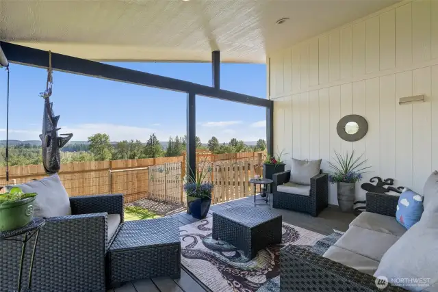 Sitting area on covered porch.
