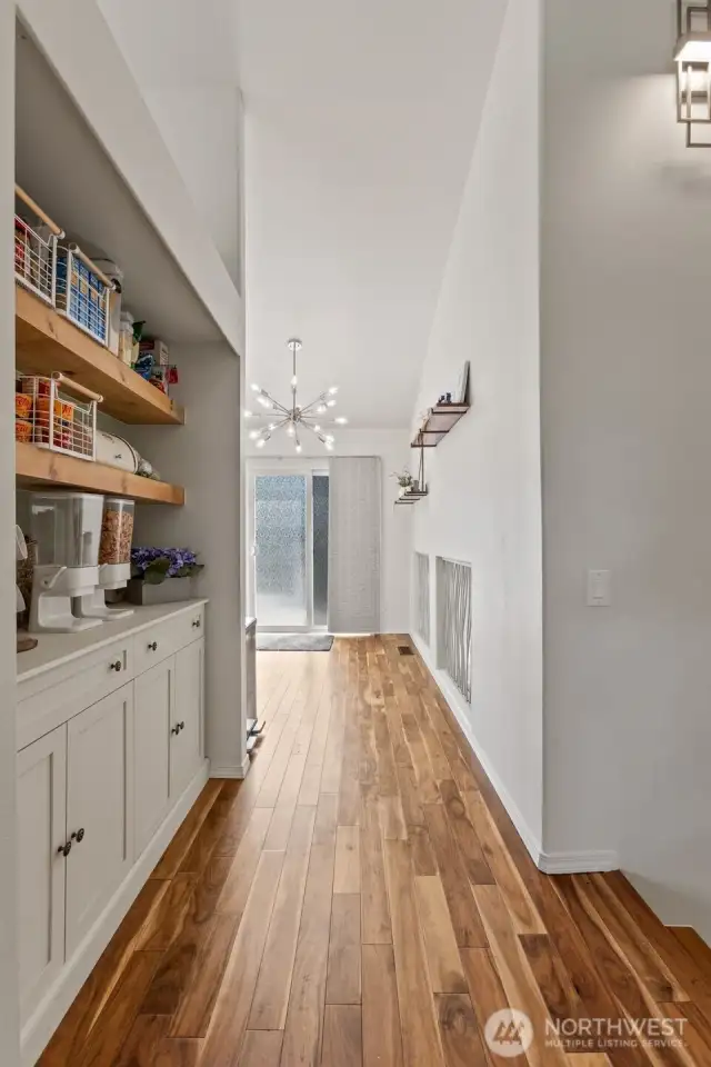 Custom storage area in the hallway.