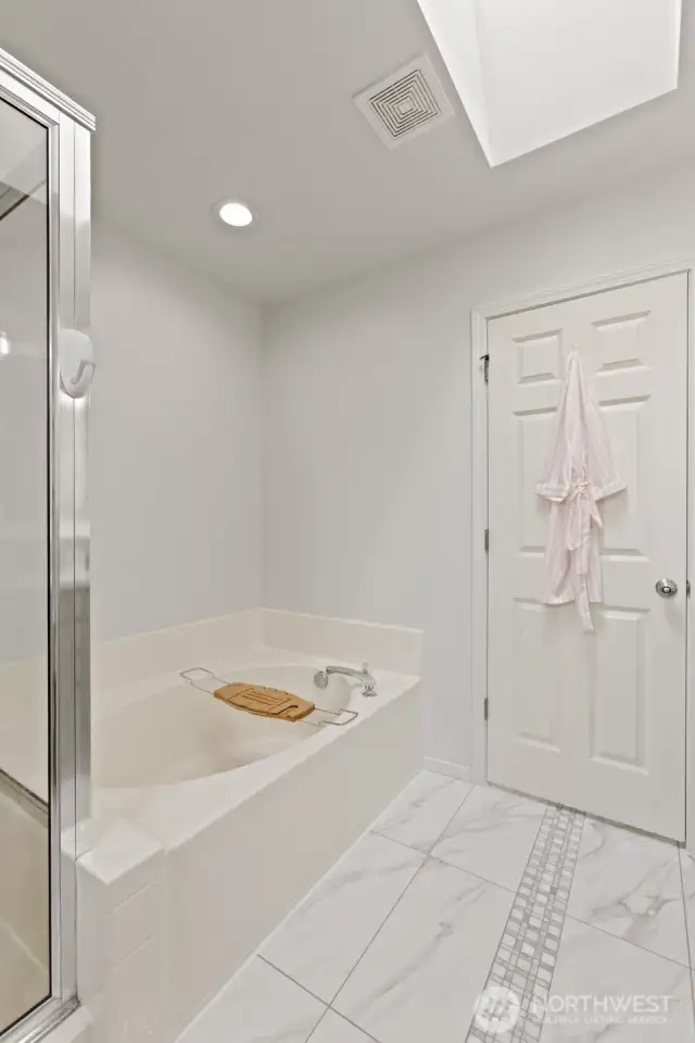 Skylight over the huge soaking tub.