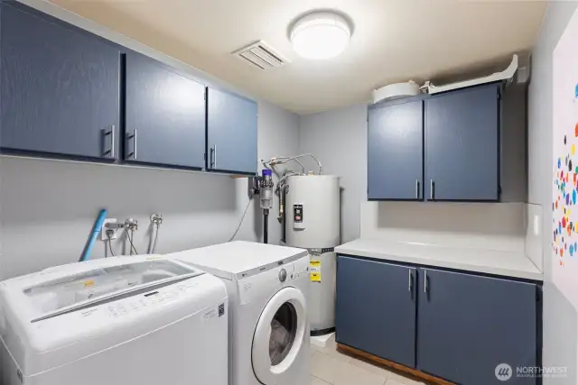 In addition to a large "catch-all" room, this dedicated laundry room offers even more storage on the lower level.