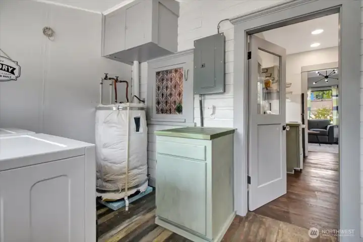 Built in storage in the laundry room.