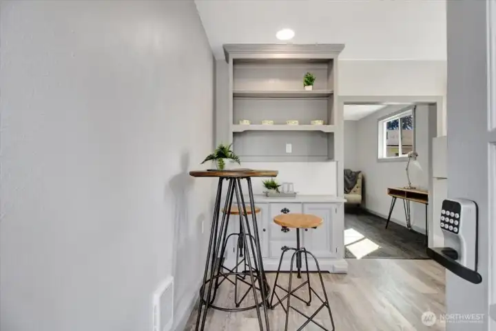 ADU:  Built in cabinets and room for a breakfast table.