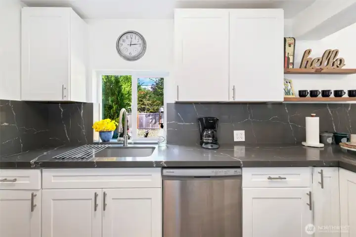 White shaker cabinets give a clean look