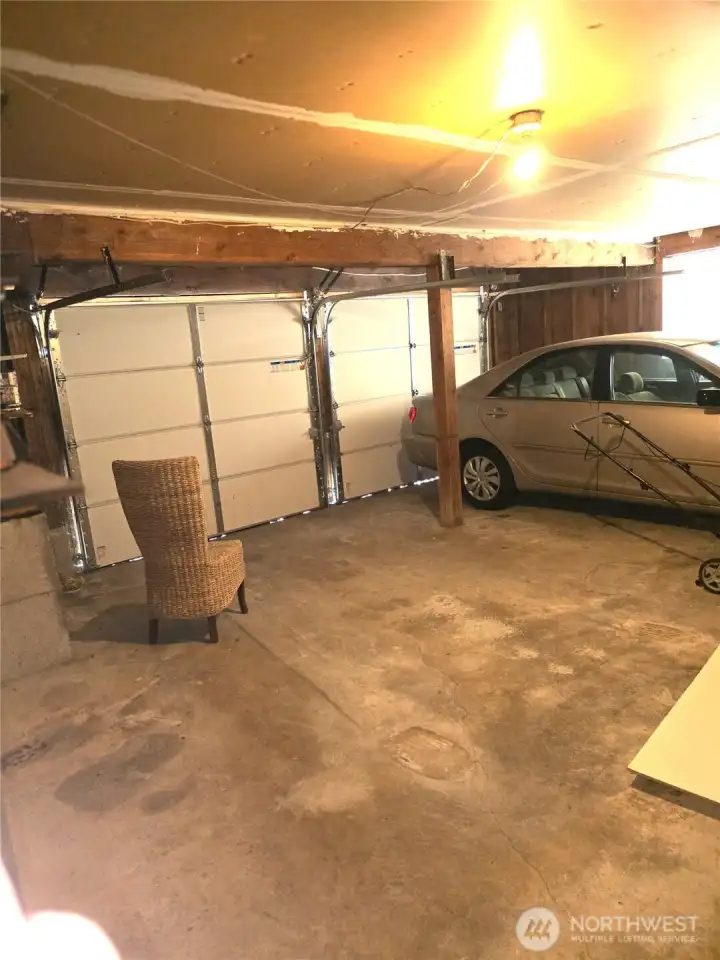Large 2 car garage with storage