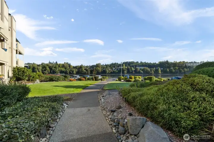 Stroll along the landscaped path to guest parking.