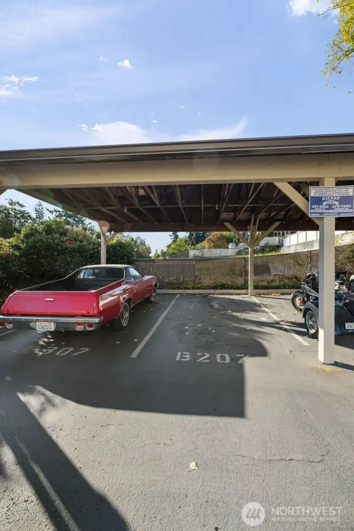 Convenient carport is one of the few that is right outside the door of the matching unit. Best parking in the complex!