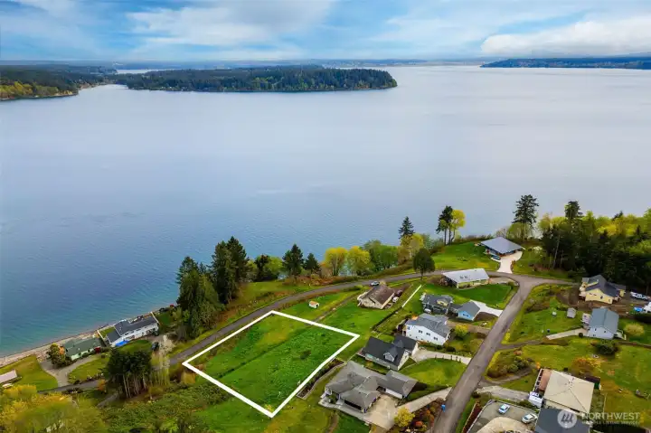 Aerial View of lot and community looking out over the sound and Anderson Island.