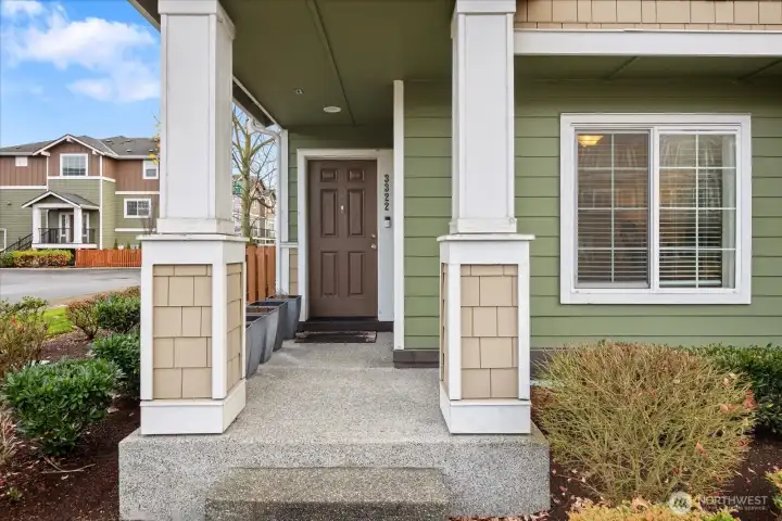 Welcoming front porch entry with clean architectural details