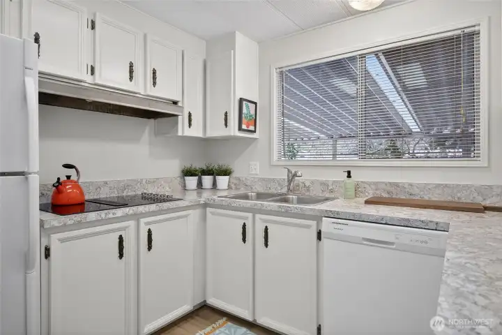 The kitchen has brand new countertops and a brand new (never sed!) glass cooktop.