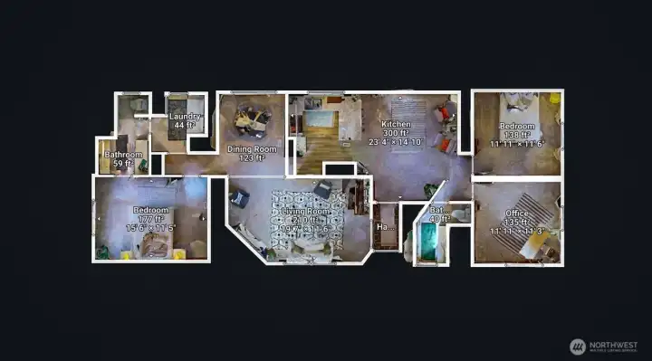 A birdseye view of the floorplan. Measurements are approximate.