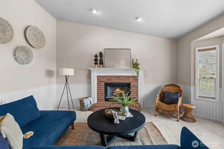 Beautiful mantle with brick hearth