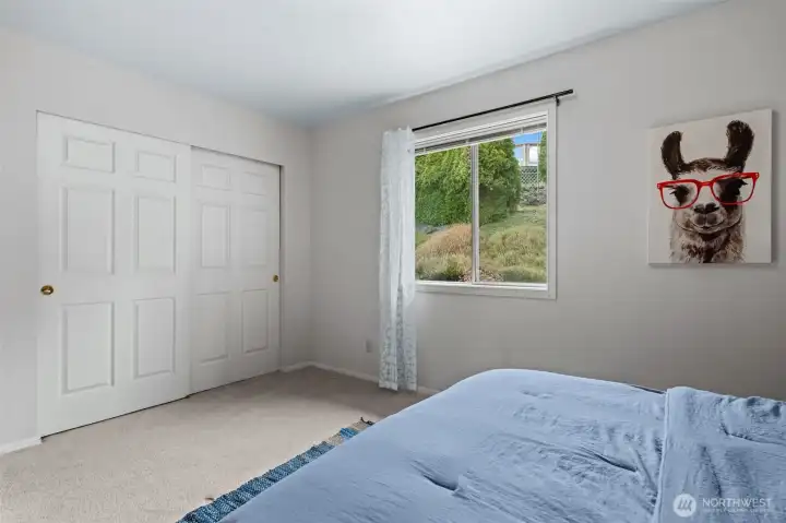 With a big closet and view of the backyard
