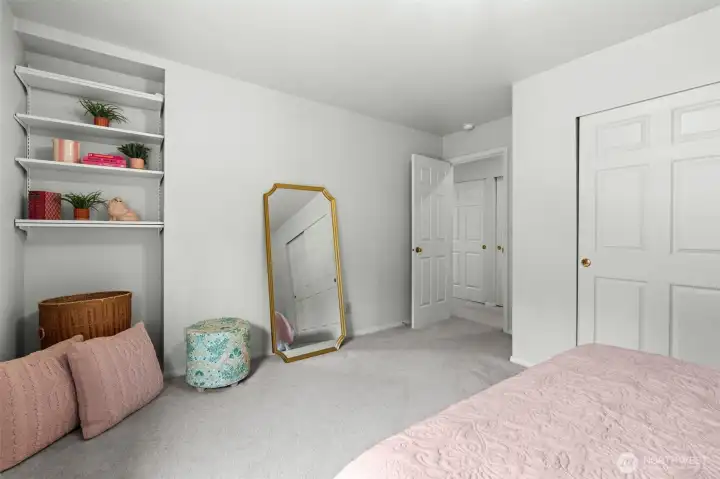 Built in shelves make organizing easy