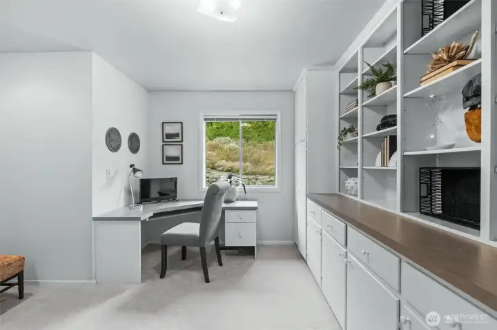 Office or flex space with lots of build in storage and desk