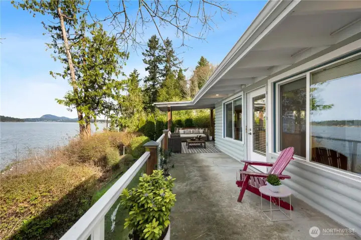 Back of home on the solid patio