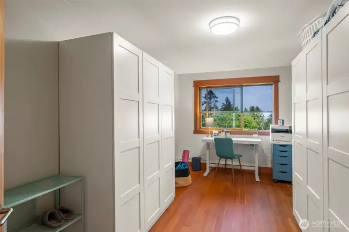 Spacious walk in Primary closet overlooking the Bay!