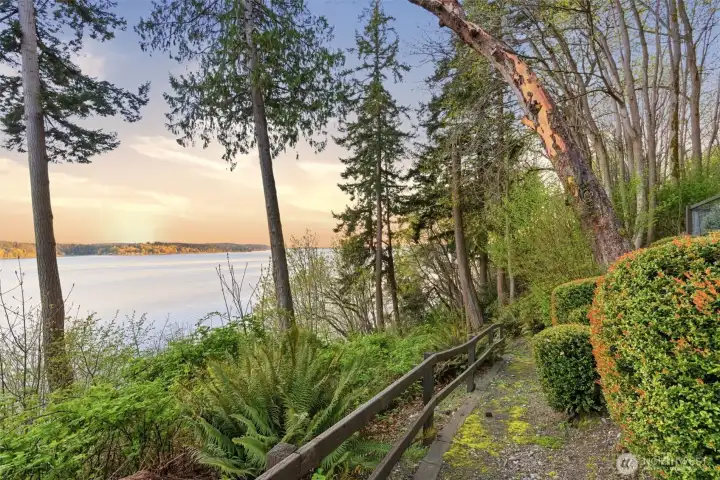 Lighted pathway down to the private beach.