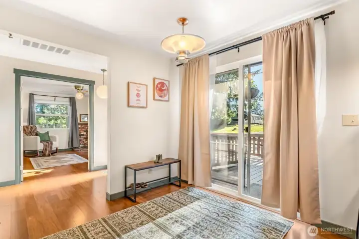 Dining room with large sliding glass doors