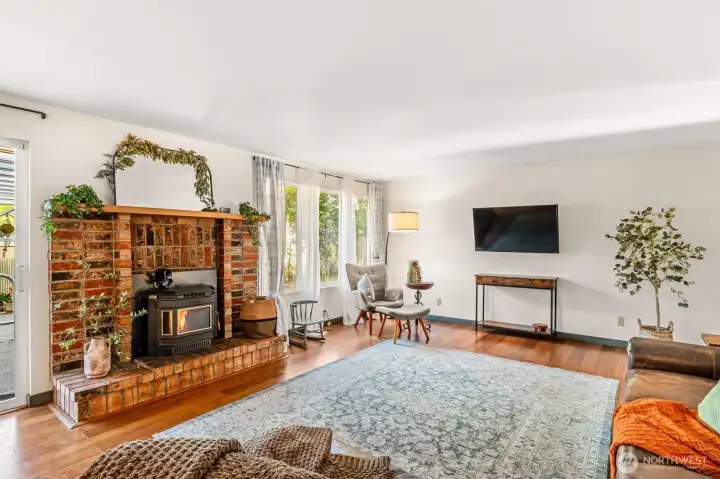 Pellet stove brick fireplace