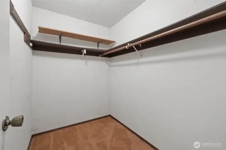 Bathroom sink is flanked by the walk in closet on one side and the bathroom on the other. Bathroom sink is flanked by the walk in closet on one side and the bathroom on the other.