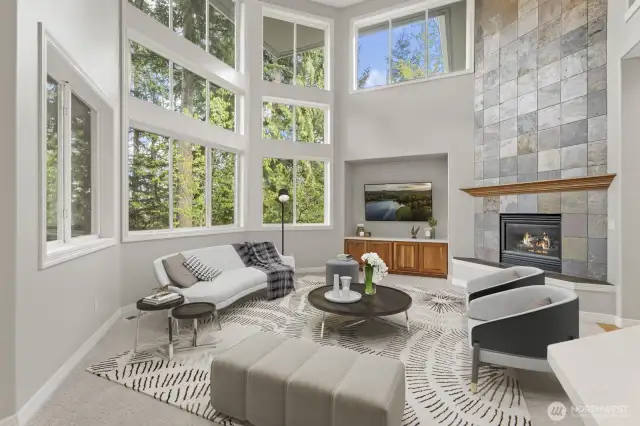 Virtually-Staged family room...wow the windows!