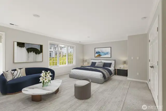 Virtually-Staged primary bedroom...wowza!