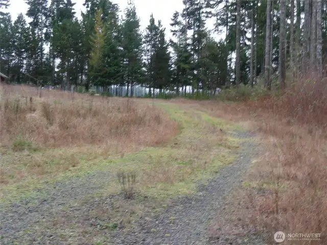 Private road meanders up the property
