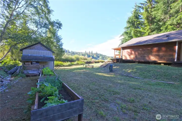 Raised garden beds and garden shed with power for all your tools and/or water toys