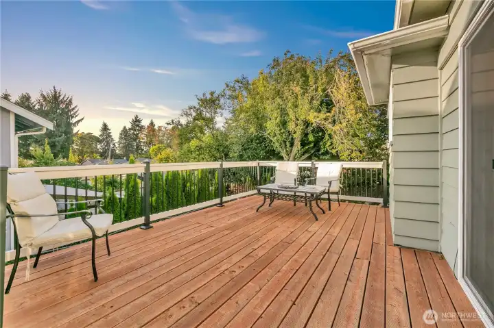 Large deck can be accessed from one of the main level bedrooms or from the kitchen