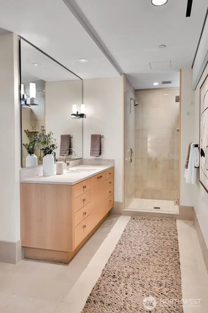 A look at the 3/4 bathroom accessed from the guest bedroom.